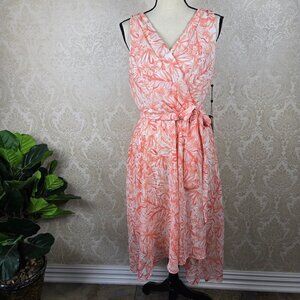 Tommy Hilfiger Size 12 Peach White  Faux Wrap Dress Sleeveless Belt Back Zip NWT
